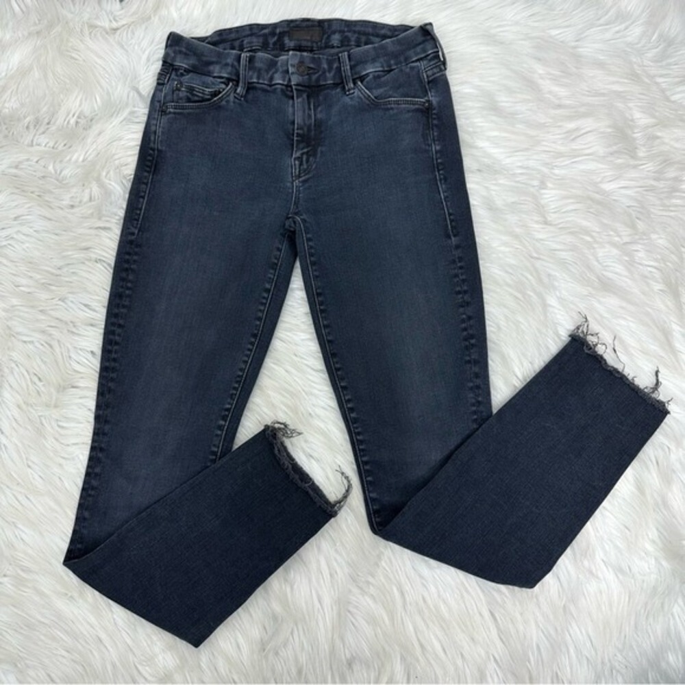 MOTHER The Looker Ankle Fray Skinny Jean Blackbird Dark Wash Size 25 Made in USA
